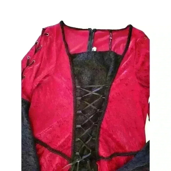 Lip Service VTG Gothic Faux Corset Velvet Cosplay Costume Front Tie Red Size XL - Picture 11 of 11